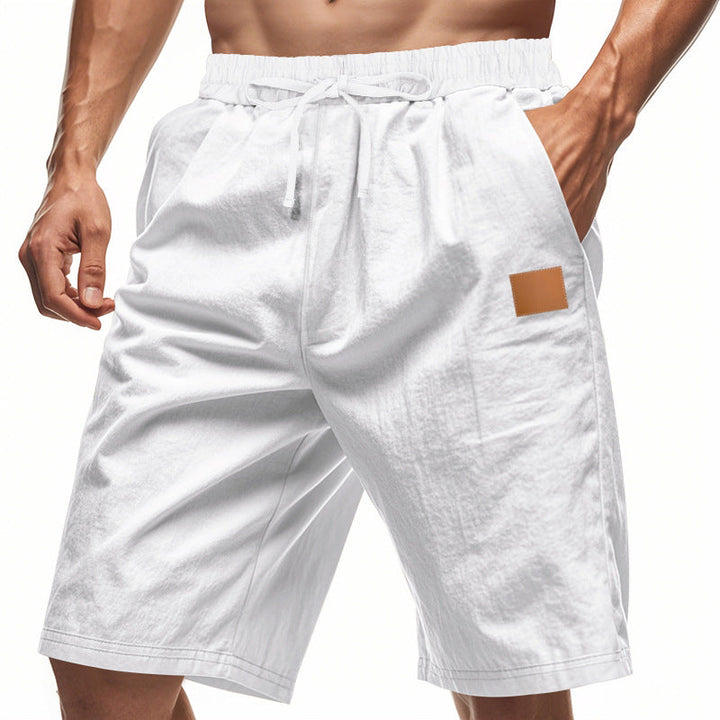 Herren nan leichte Freizeit-Bermudashorts mit Elastikbund, Kordelzug und dezenter Lederapplikation Drune