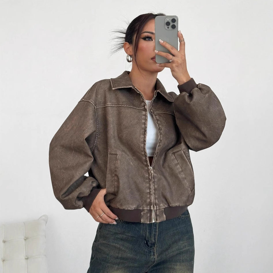 Damen oversized Bomberjacke mit lässigem Schnitt und voluminösen Ärmeln Drune