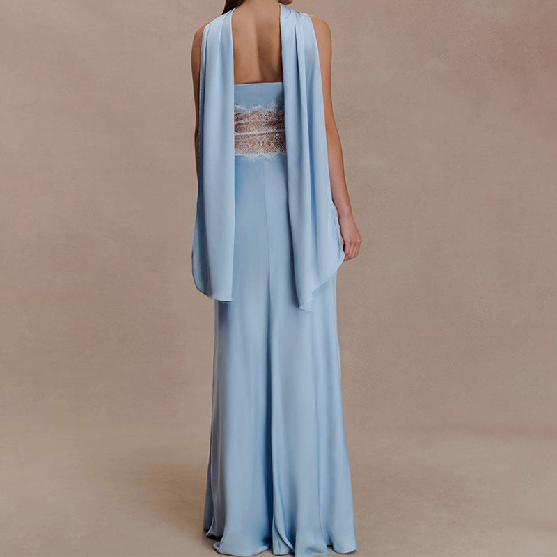 Damen Hochwertiges Abendkleid mit floralem Spitzenoberteil Drune