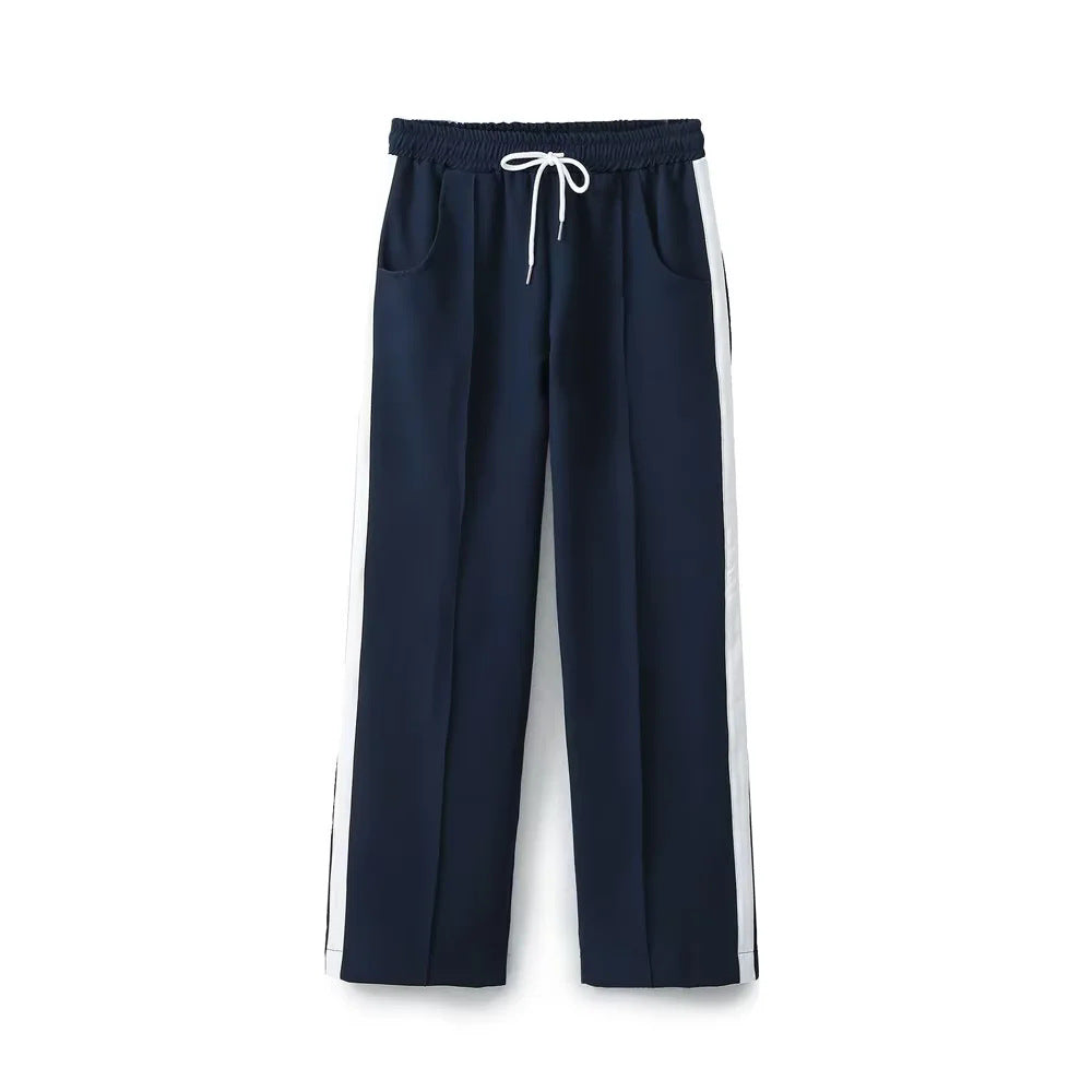 Damen nan lässige Trackpants mit geradem Bein elastischem Komfortbund Tunnelzug und seitlichen Kontraststreifen Drune