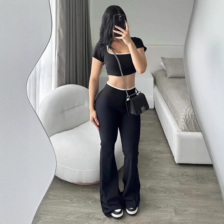 Damen modisches Crop-Top mit tailliertem Schnitt und weiter Hose Drune