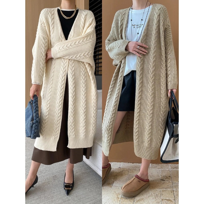 Damen Großer Strickmantel mit Kabelmuster Drune