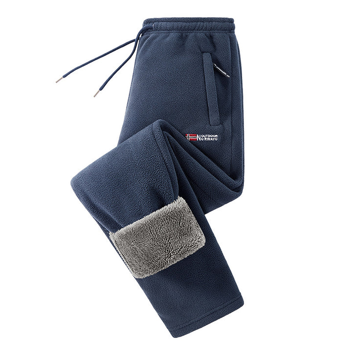 Herren Thermo-Fleece-Jogginghose mit umschlagbarem Sherpa-Bündchen, verdeckten Reißverschlusstaschen und elastischem Kordelbund Drune
