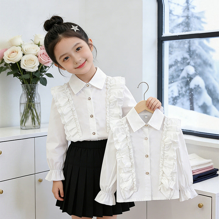 Mädchen Bluse mit Rüschendetails und Knopfverschluss Drune