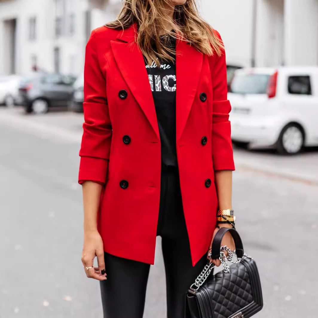 Damen eleganter taillierter Blazer mit doppelter Knopfleiste Drune