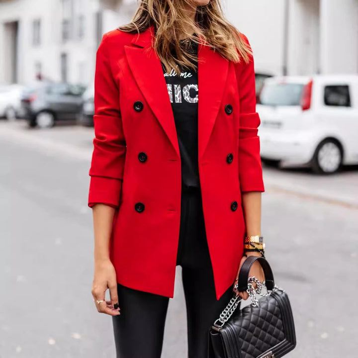 Damen eleganter taillierter Blazer mit doppelter Knopfleiste Drune
