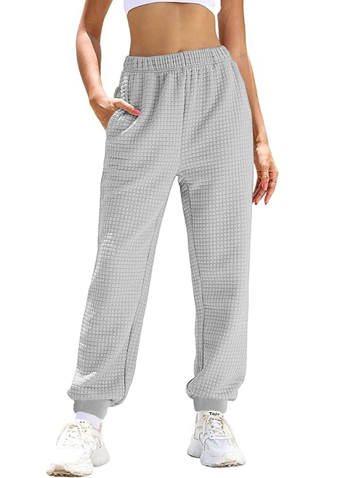 Damen Lässige Waffelstrick-Loungehose mit hohem Elastikbund und Bündchen Drune