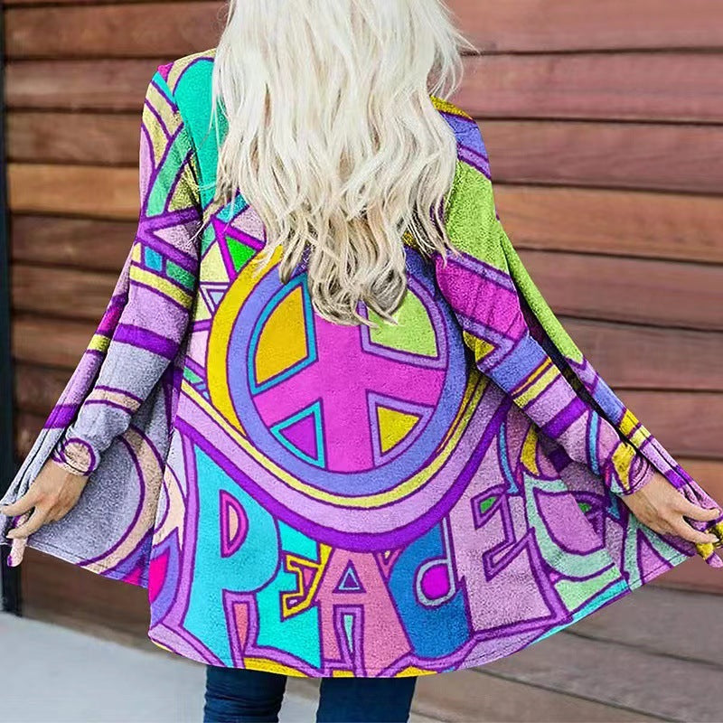 Damen farbenfroher Kapuzenpullover mit weitem Schnitt Drune