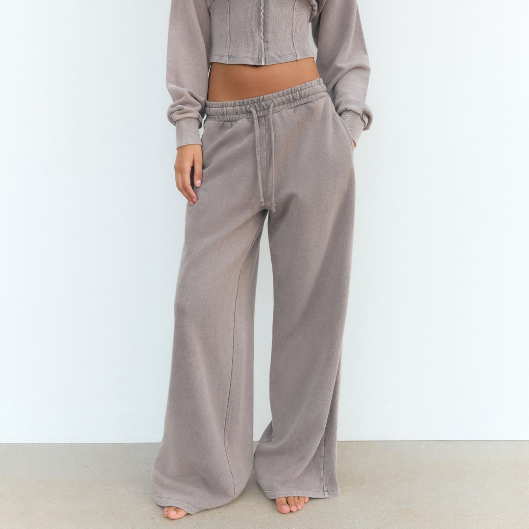Damen modischer Zweiteiler mit cropped Hoodie und weiten Hosen Drune