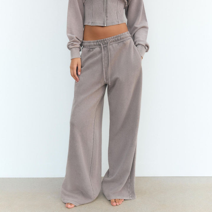 Damen modischer Zweiteiler mit cropped Hoodie und weiten Hosen Drune