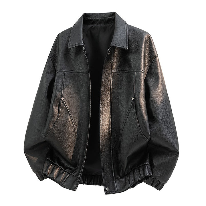 Herren Lässige Kunstlederjacke mit elastischem Bund Drune