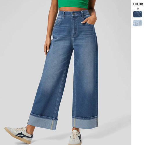Damen Weit geschnittene Jeans mit hohem Bund und umgeschlagenem Saum Drune