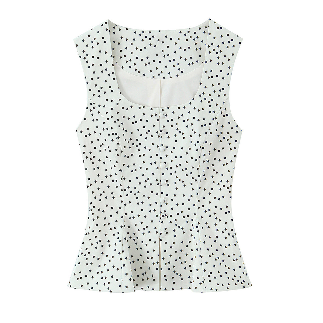 Damen Polka-Dot Tailliertes Oberteil mit eleganter Knopfleiste Drune