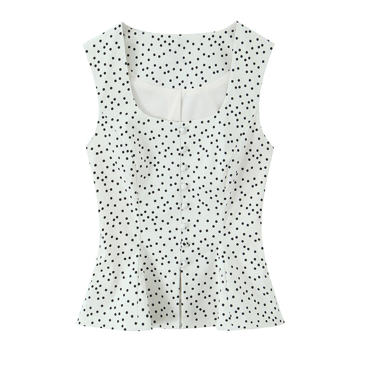 Damen Polka-Dot Tailliertes Oberteil mit eleganter Knopfleiste Drune