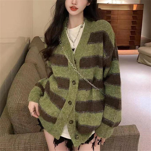 Damen Grobstrickjacke mit modischem Streifenmuster und lässigem Schnitt Drune