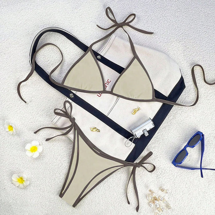 Damen Triangel-Bikini mit hohen Trägern und verstellbaren Seitenbändern Drune