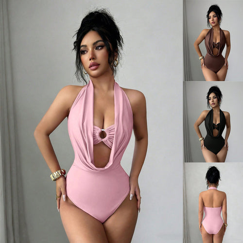 Damen Taillierter Neckholder-Einteiler mit drapiertem Dekolleté und Ringdetail Drune