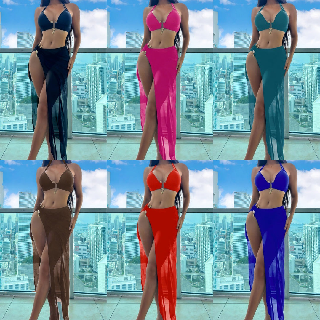 Damen Bikiniset mit transparentem Maxirock Drune