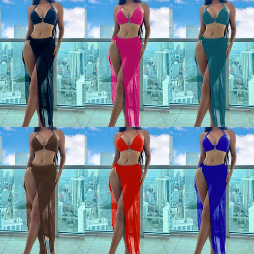 Damen Bikiniset mit transparentem Maxirock Drune
