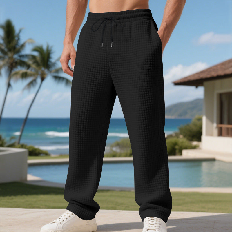Herren nan Waffelstruktur-Loungehose mit elastischem Bund, Kordelzug und Seitentaschen Drune