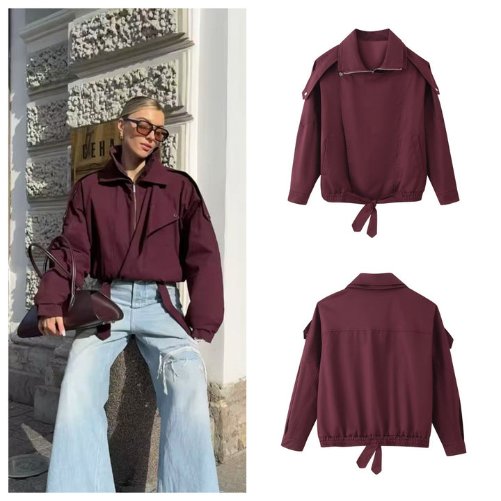Damen lässige Übergangsjacke mit hohem Kragen und verstellbarem Kordelzug Drune