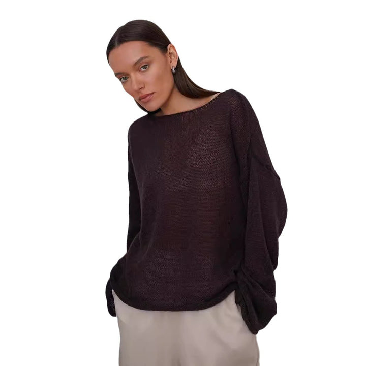 Damen luftiger Strickpullover mit weitem Schnitt und angeschnittenen Ärmeln Drune