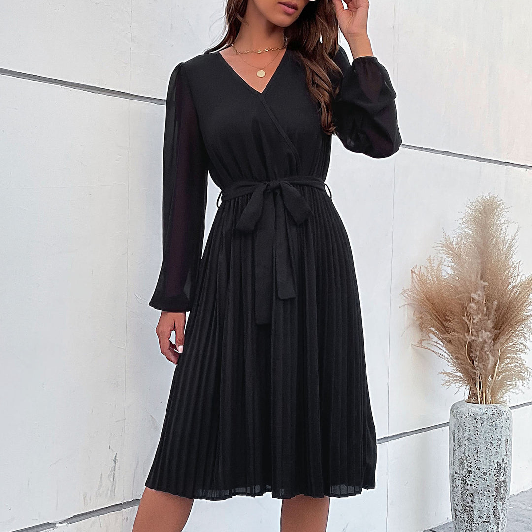 Damen Plissiertes Wickelkleid mit Gürtel Drune