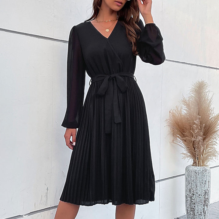 Damen Plissiertes Wickelkleid mit Gürtel Drune