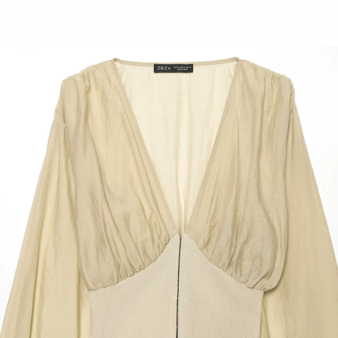 Damen Kurzes Bolero-Blouson mit tiefem V‑Ausschnitt, geraffter Passe und Ballonärmeln Drune