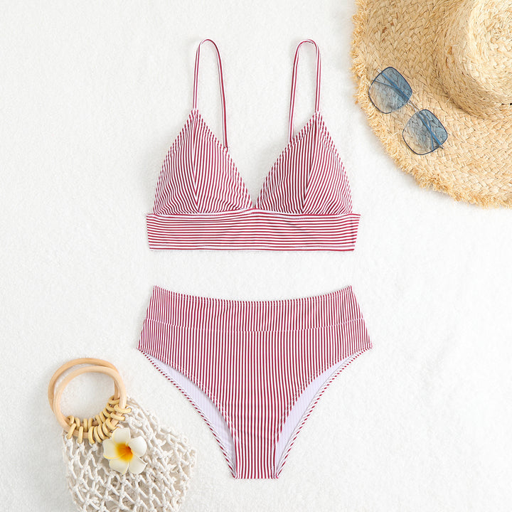 Damen Hochtailliertes Bikini-Set mit feinen Streifen Drune