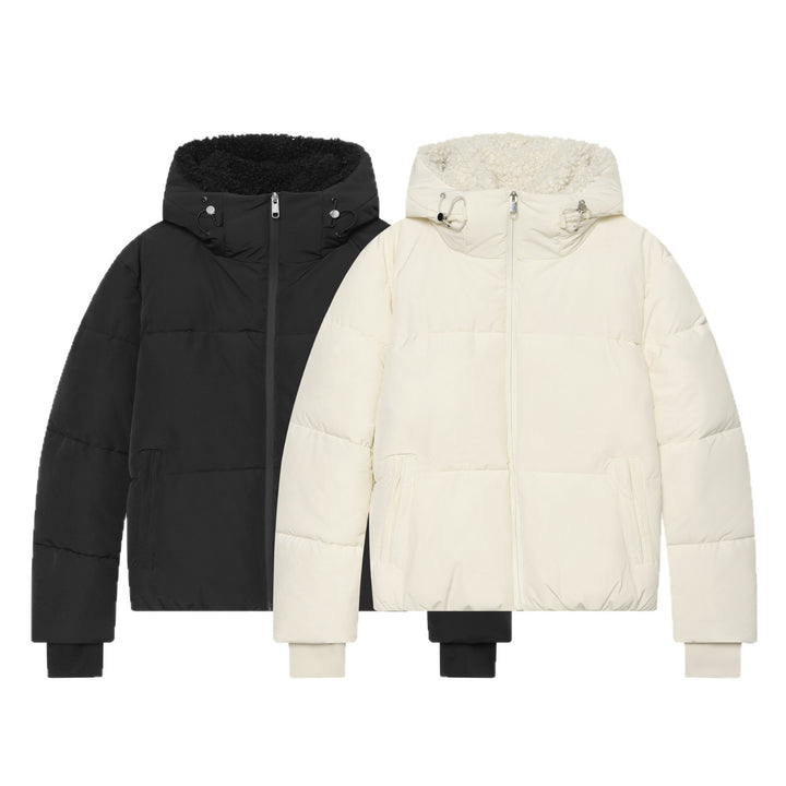 Damen Kurze wattierte Steppjacke mit Teddygefütterter Kapuze Drune