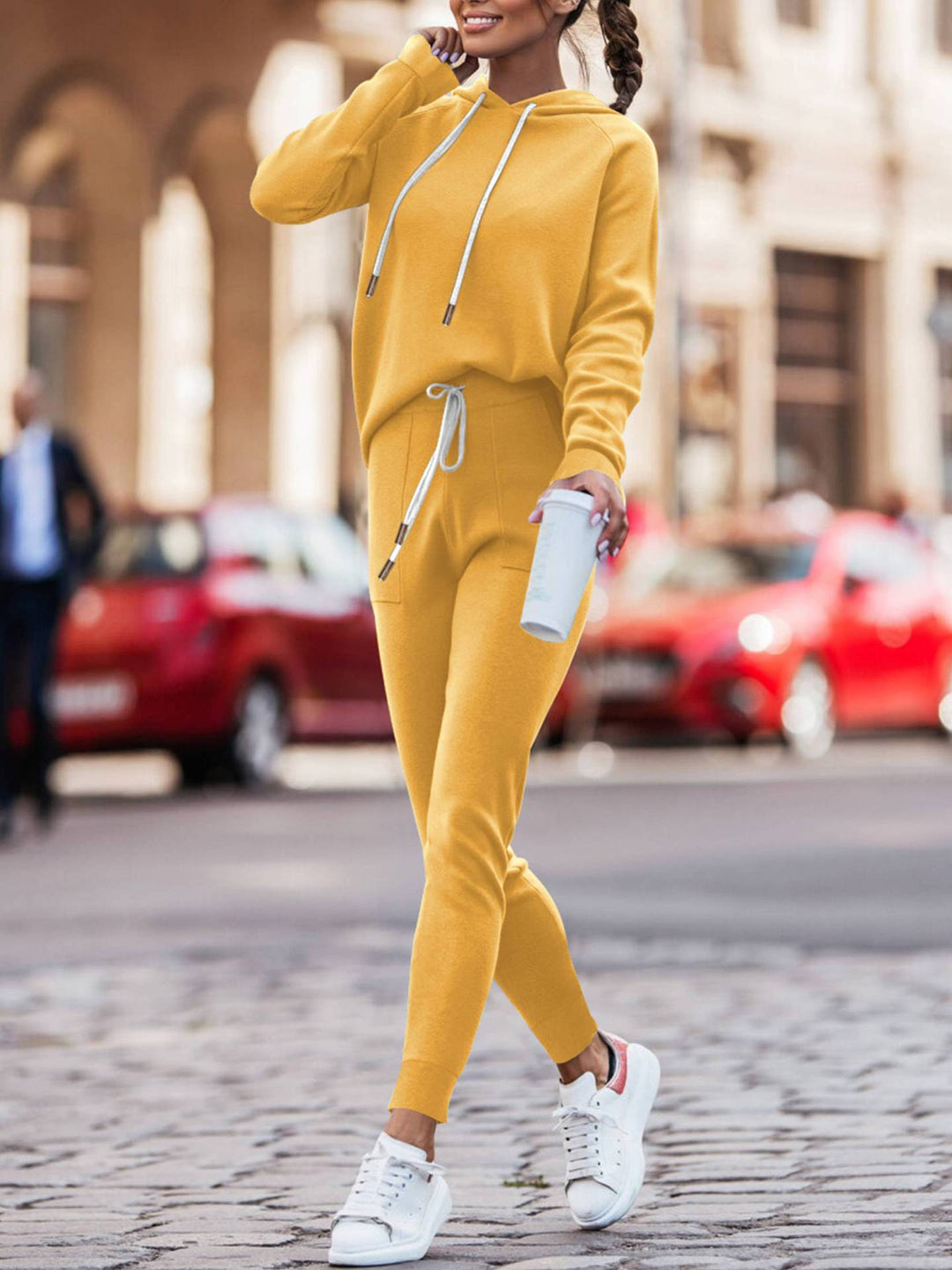 Damen Lässiges Kapuzenpulli- und schmalgeschnittenes Jogginghose-Set Drune