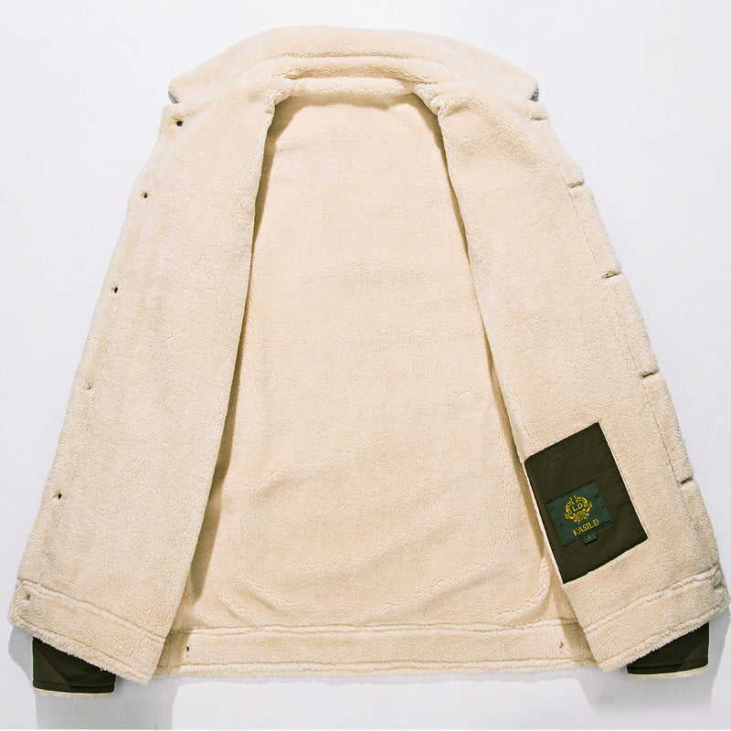 Herren Baumwoll-Canvas Truckerjacke mit Sherpa-Kragen und durchgehendem Teddyfutter Drune