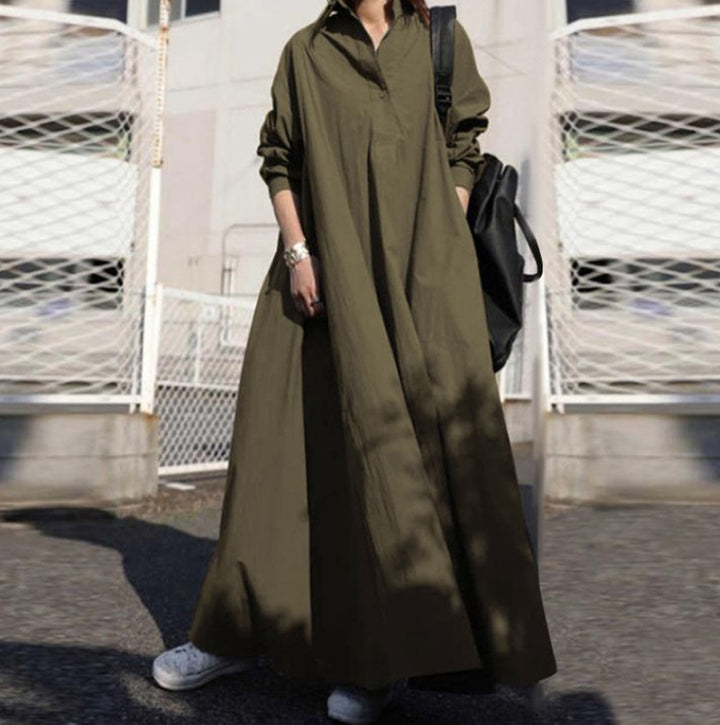 Damen Oversize-Hemdblusenkleid in A-Linie mit Hemdkragen Drune