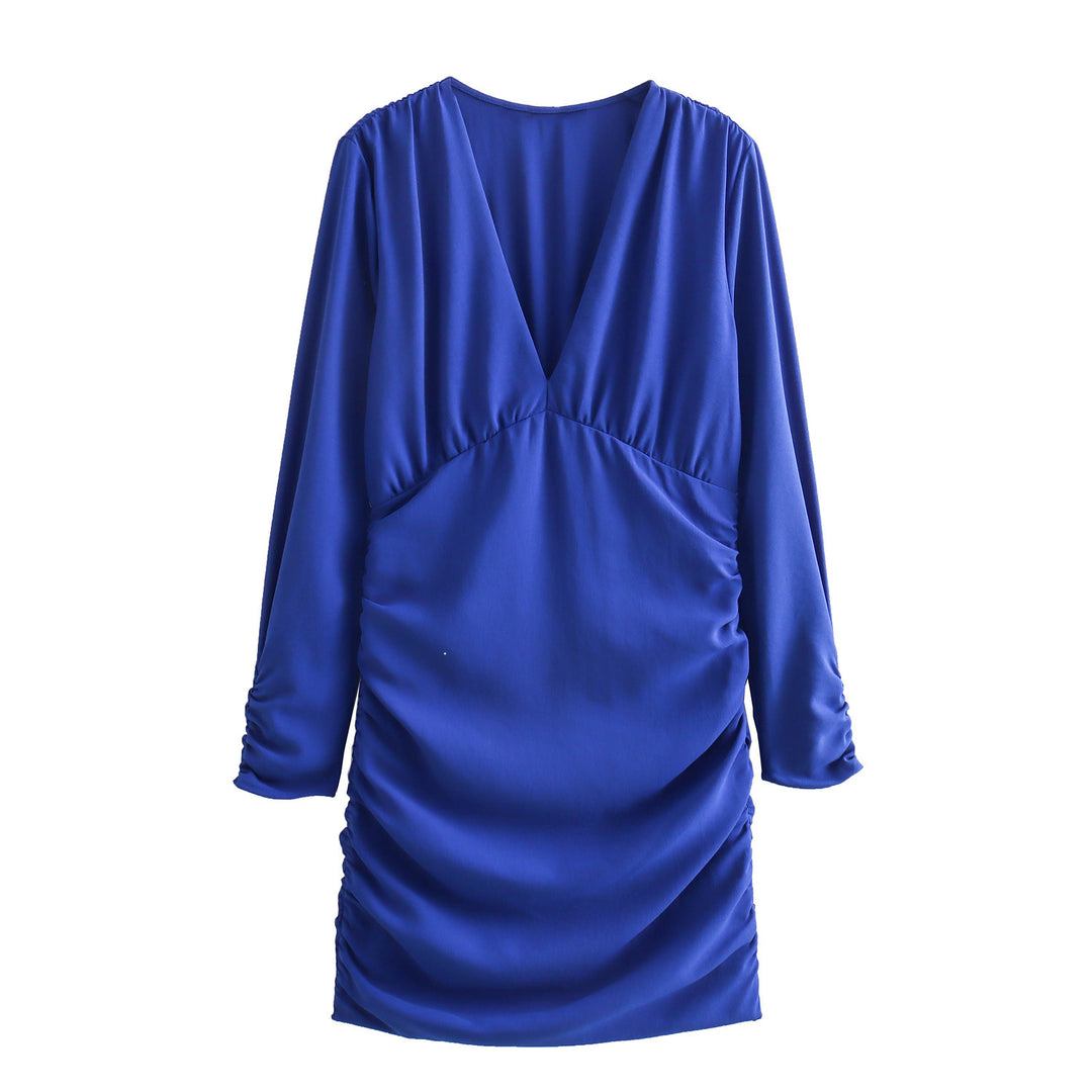 Damen Figurbetontes Minikleid mit tiefem V‑Ausschnitt und seitlichen Raffungen Drune