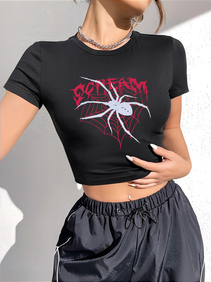 Damen Crop-T-Shirt mit auffälligem Statement-Print Drune
