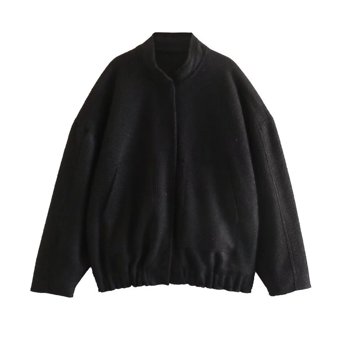Damen flauschige Oversized-Jacke mit praktischen Taschen und elegantem Stehkragen Drune