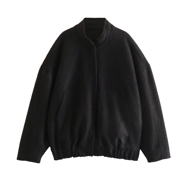 Damen flauschige Oversized-Jacke mit praktischen Taschen und elegantem Stehkragen Drune
