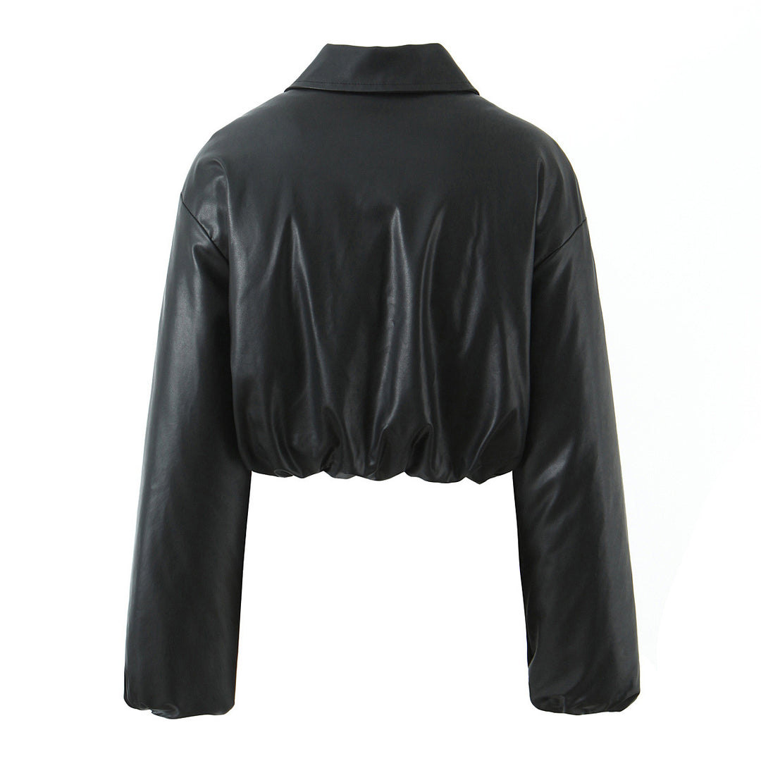 Damen elegante cropped Jacke mit Reißverschluss und Stickkragen Drune