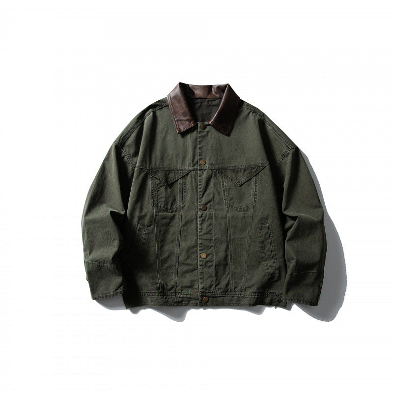 Herren Boxy-Canvasjacke mit Lederkragen und Overshirt-Silhouette Drune