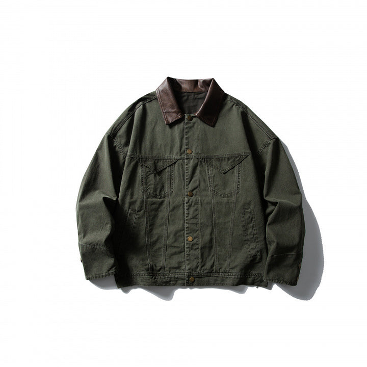 Herren Boxy-Canvasjacke mit Lederkragen und Overshirt-Silhouette Drune
