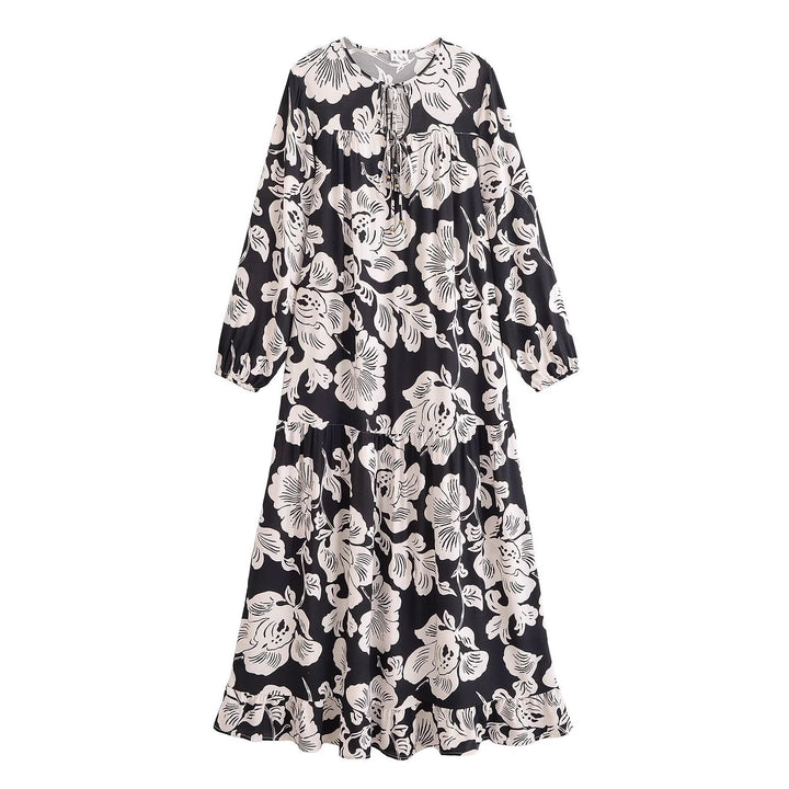 Damen Maxi-Kleid mit floraler Stickerei und eleganten Volants Drune