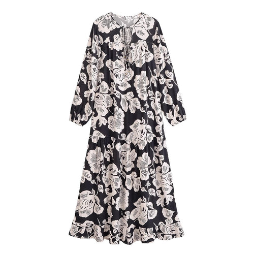 Damen Maxi-Kleid mit floraler Stickerei und eleganten Volants Drune