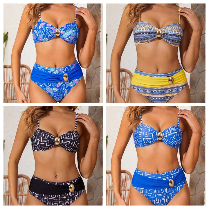 Damen Hochgeschnittener Bikini mit dekorativem Knoten Drune