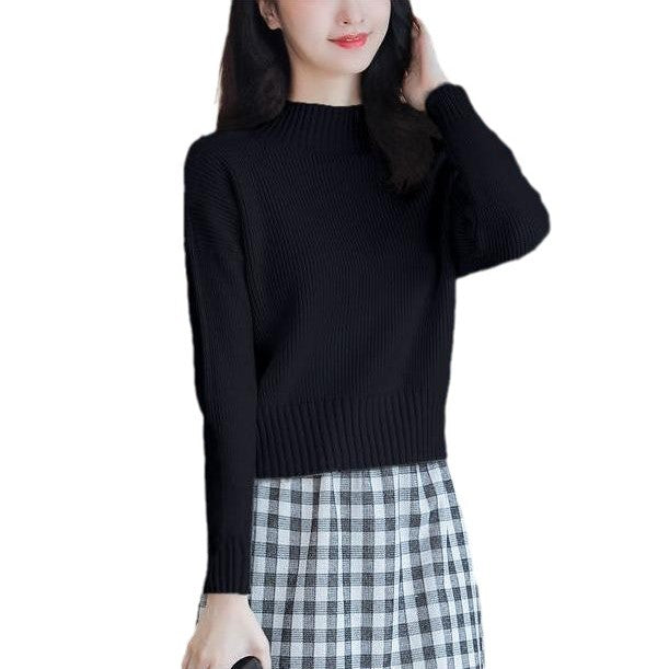 Damen lässiger Strickpullover mit hohem Kragen und feinen Rippdetails Drune