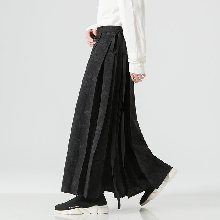 Damen nan Maxi-Rock mit breitem Taillenbund ornamentaler Bordüre und plissierten Falten Drune