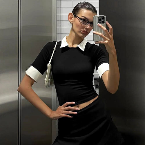 Damen Kurzarmoberteil mit elegantem Kragen und modischem Schnitt Drune