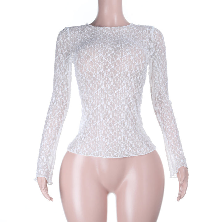 Damen Elegantes Spitzenshirt mit langem Arm und raffiniertem Mustermix Drune