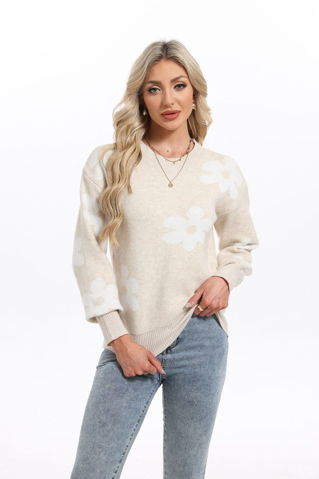 Damen Pulli mit floralem Design und lässigem Schnitt Drune