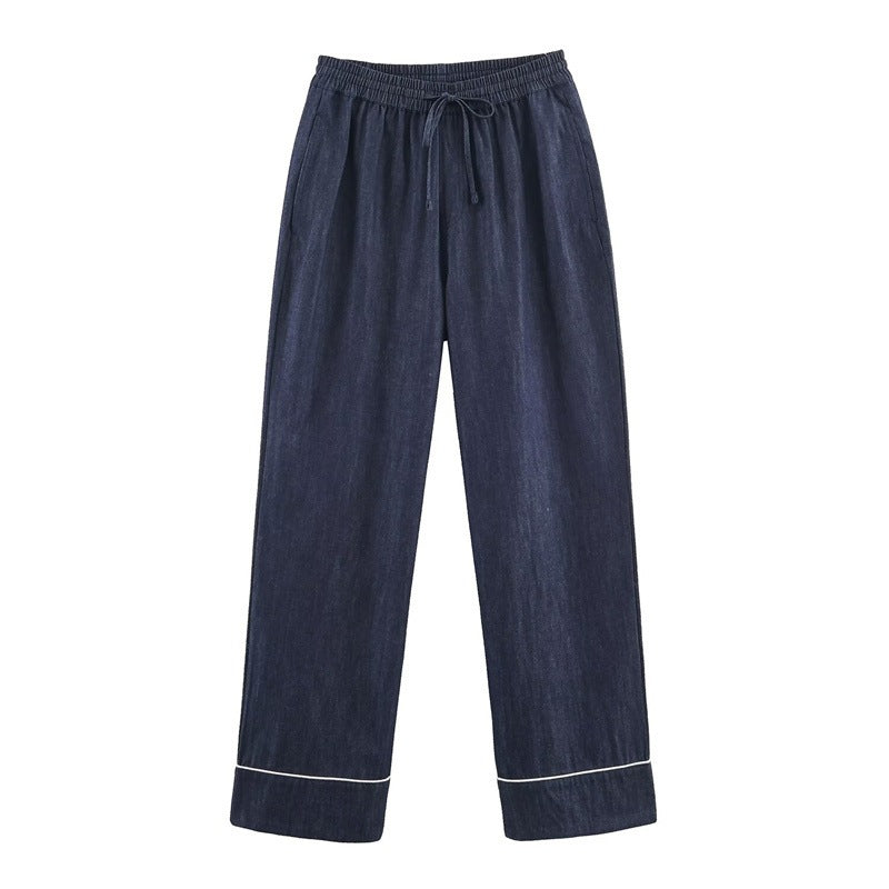 Damen Lockere weite Denim-Hose mit elastischem Bund und Kordelzug Drune
